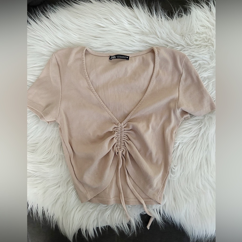 Zara Ribbed Ruched Crop Top